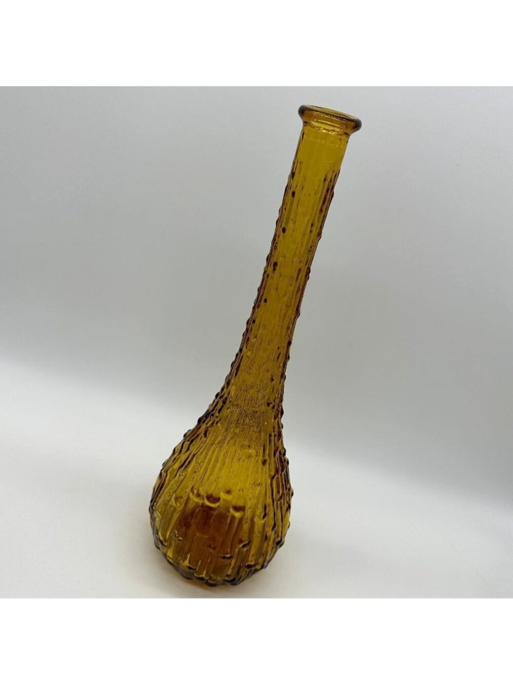 Vintage Empoli Amber Bamboo Wax Drip Genie Bottle Vase 1960s Italian Glass